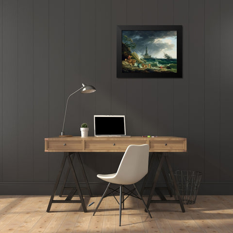 A Storm on a Mediterranean Coast Black Modern Wood Framed Art Print by Vernet, Claude-Joseph
