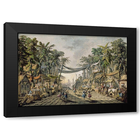 Market Scene in an Imaginary Oriental Port Black Modern Wood Framed Art Print with Double Matting by Pillement, Jean-Baptiste