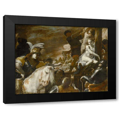 Clorinda Rescuing Sofronia and Olindo Black Modern Wood Framed Art Print with Double Matting by Preti, Mattia
