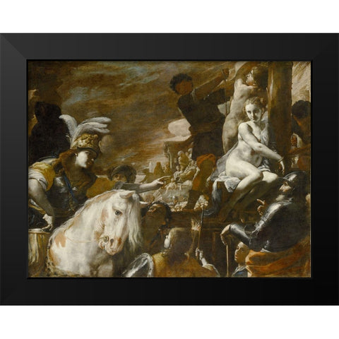 Clorinda Rescuing Sofronia and Olindo Black Modern Wood Framed Art Print by Preti, Mattia