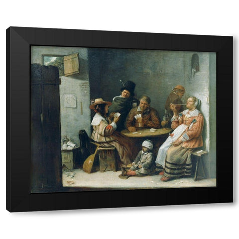 Card Players Black Modern Wood Framed Art Print with Double Matting by Craesbeeck, Josse van