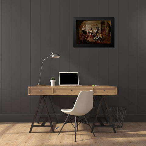 Interior with Soldiers and Women Black Modern Wood Framed Art Print by Duck, Jacob