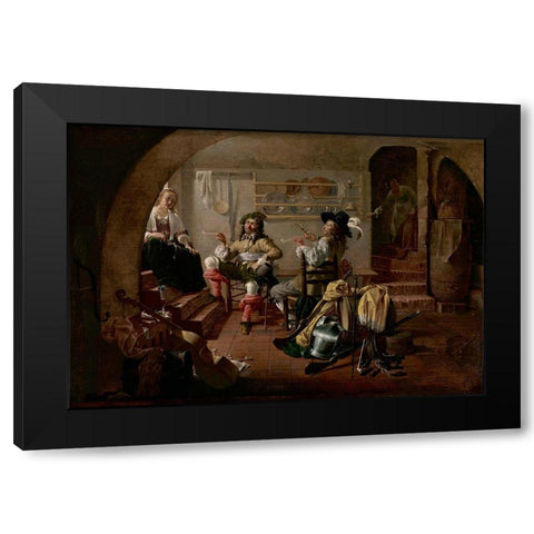 Interior with Soldiers and Women Black Modern Wood Framed Art Print with Double Matting by Duck, Jacob
