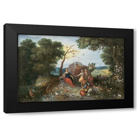 Landscape with Allegories of the Four Elements Black Modern Wood Framed Art Print with Double Matting by Brueghel, Jan the Younger