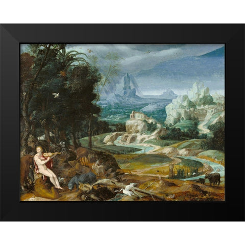 Landscape with Orpheus Black Modern Wood Framed Art Print by Unknown 16th Century Flemish Painter