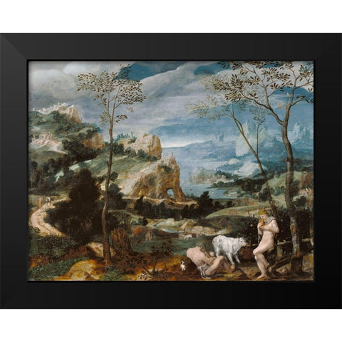 Landscape with Mercury and Argus Black Modern Wood Framed Art Print by Unknown 16th Century Flemish Painter