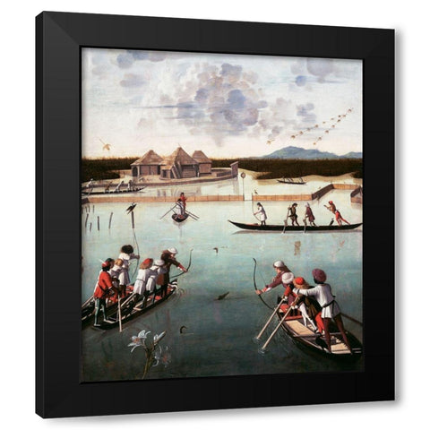 Hunting on the Lagoon Black Modern Wood Framed Art Print by Carpaccio, Vittore