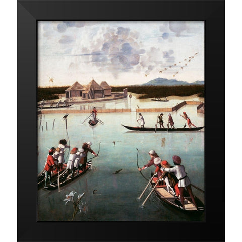Hunting on the Lagoon Black Modern Wood Framed Art Print by Carpaccio, Vittore