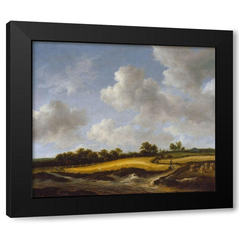Landscape with a Wheatfield Black Modern Wood Framed Art Print by van Ruisdael, Jacob