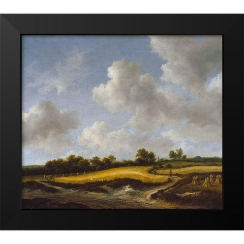 Landscape with a Wheatfield Black Modern Wood Framed Art Print by van Ruisdael, Jacob