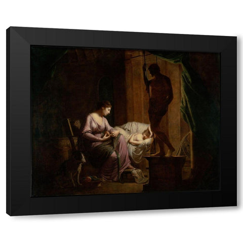 Penelope Unraveling Her Web Black Modern Wood Framed Art Print with Double Matting by Wright, Joseph