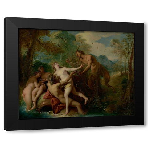 Pan and Syrinx Black Modern Wood Framed Art Print with Double Matting by de Troy, Jean-Francois