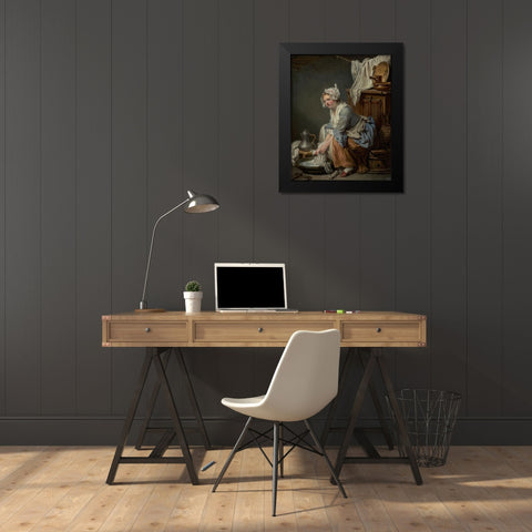 The Laundress (La Blanchisseuse) Black Modern Wood Framed Art Print by Greuze, Jean-Baptiste