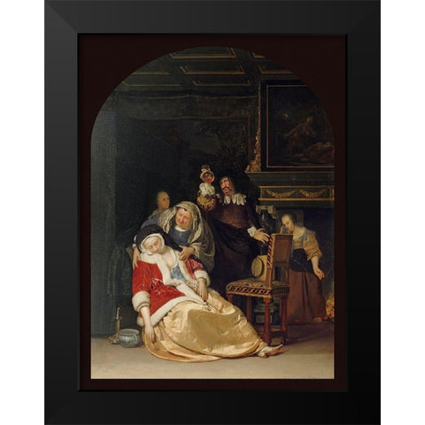 The Doctors Visit Black Modern Wood Framed Art Print by van Mieris, Frans