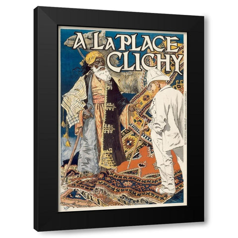 A la Place Clichy Black Modern Wood Framed Art Print by Grasset, Eugene Samuel