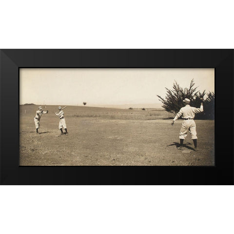 Three Boys With A Ball And Bat, Playing One Old Cat Black Modern Wood Framed Art Print by A.G. Spalding Baseball Collection