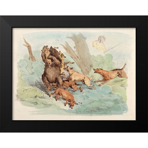Hunting Dogs Attacking A Bear, 1817 Black Modern Wood Framed Art Print by Alken, Henry Thomas