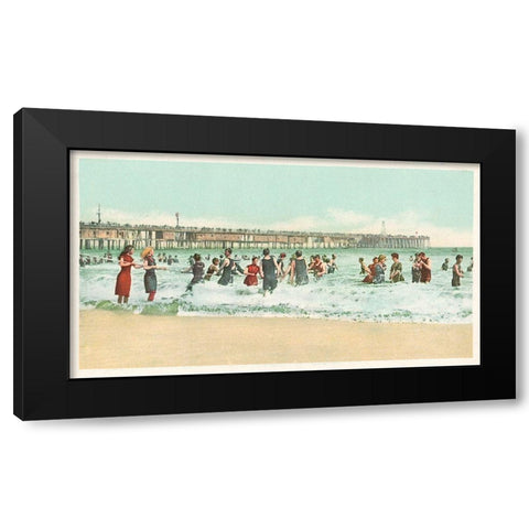 Surf Bathing, Long Beach, Calif., 1898 Black Modern Wood Framed Art Print with Double Matting by Detroit Publishing Co.