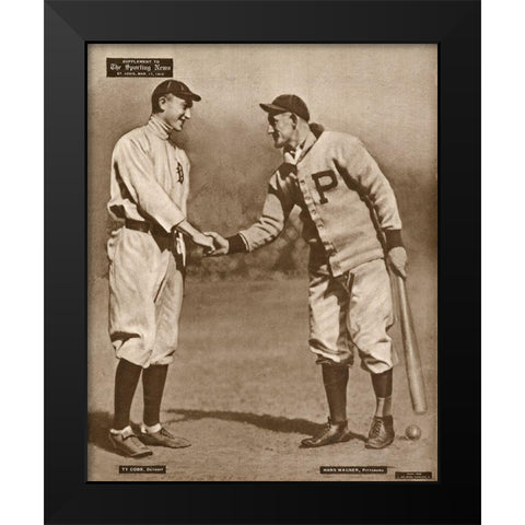 Ty Cobb And Honus Wagner, 1880 Black Modern Wood Framed Art Print by Leopold Morse Goulston Baseball Collection