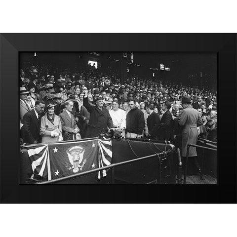 Franklin D. Roosevelt at Baseball Game, 1932 or 1933 Black Modern Wood Framed Art Print by Harris and Ewing Collection (Library of Congress)