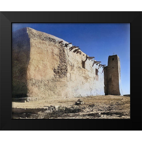 Church Side Wall and Tower-Acoma Pueblo-New Mexico Color Black Modern Wood Framed Art Print by Adams, Ansel