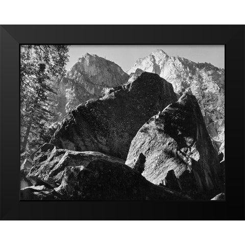 Grand Sentinel, Kings River Canyon, proposed as a national park, California, 1936 Black Modern Wood Framed Art Print by Adams, Ansel