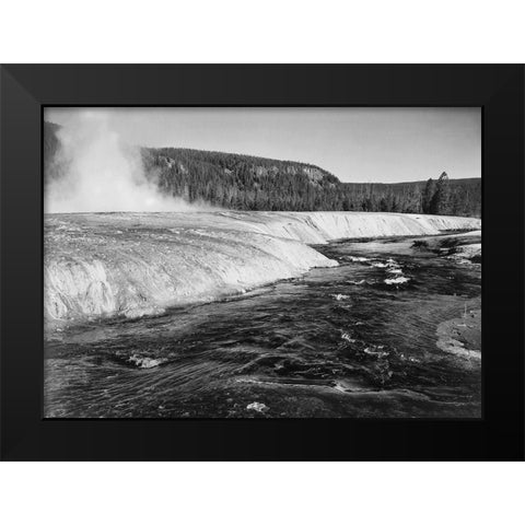 River in foreground, trees behind, Firehold River, Yellowstone National Park, Wyoming, ca. 1941-1942 Black Modern Wood Framed Art Print by Adams, Ansel
