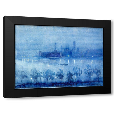 Blue Night, London Black Modern Wood Framed Art Print by Pennell, Joseph