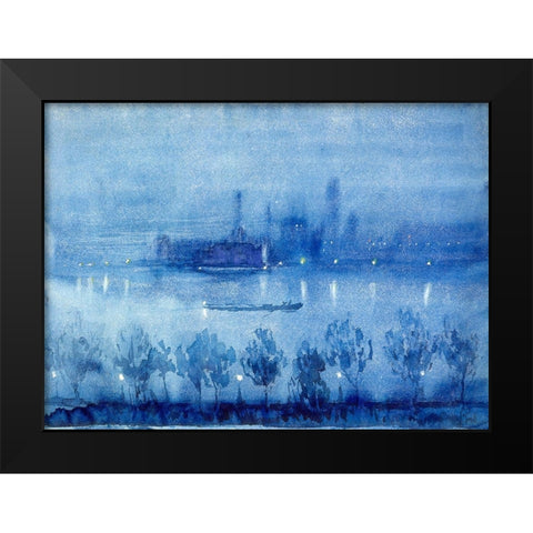 Blue Night, London Black Modern Wood Framed Art Print by Pennell, Joseph