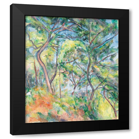 Sous-Bois Black Modern Wood Framed Art Print with Double Matting by Cezanne, Paul