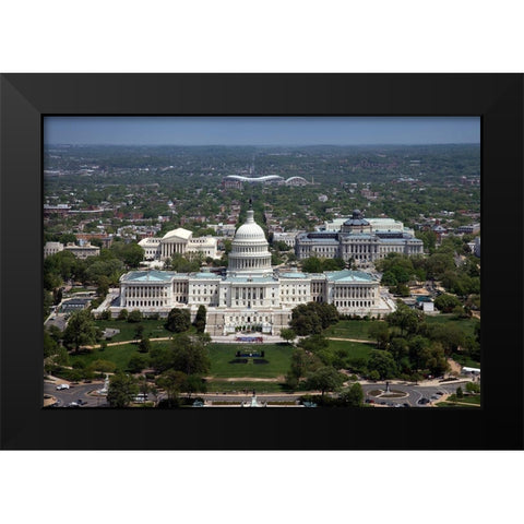 Aerial view, United States Capitol building, Washington, D.C. Black Modern Wood Framed Art Print by Highmith, Carol