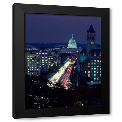 Dusk view of Pennsylvania Avenue, Americas Main Street in Washington, D.C. Black Modern Wood Framed Art Print with Double Matting by Highmith, Carol