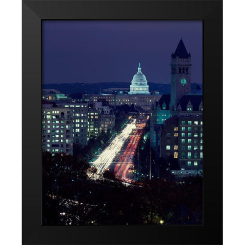 Dusk view of Pennsylvania Avenue, Americas Main Street in Washington, D.C. Black Modern Wood Framed Art Print by Highmith, Carol