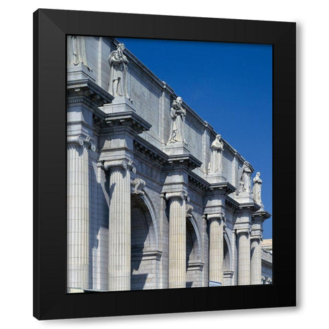 Union Station facade and sentinels, Washington, D.C. Black Modern Wood Framed Art Print by Highmith, Carol