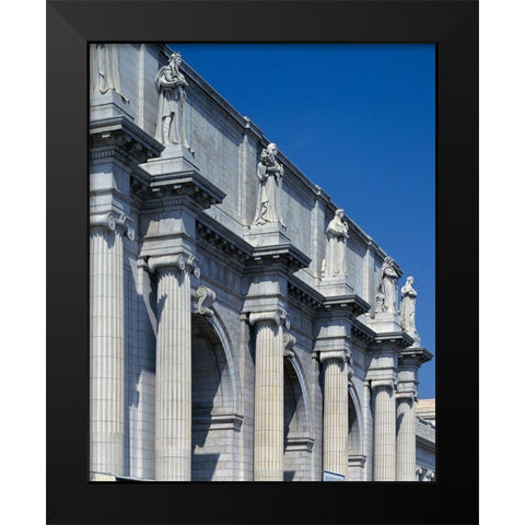 Union Station facade and sentinels, Washington, D.C. Black Modern Wood Framed Art Print by Highmith, Carol