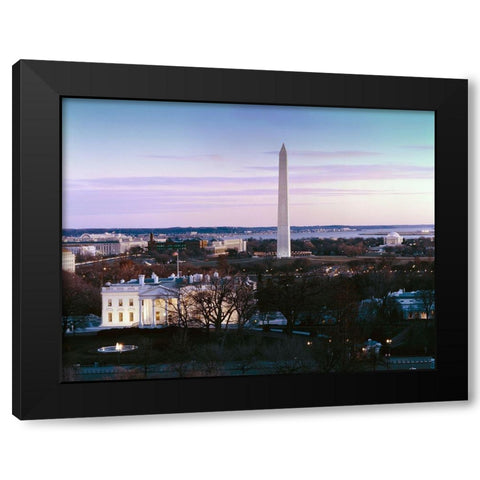 Dawn over the White House, Washington Monument, and Jefferson Memorial, Washington, D.C. Black Modern Wood Framed Art Print with Double Matting by Highmith, Carol