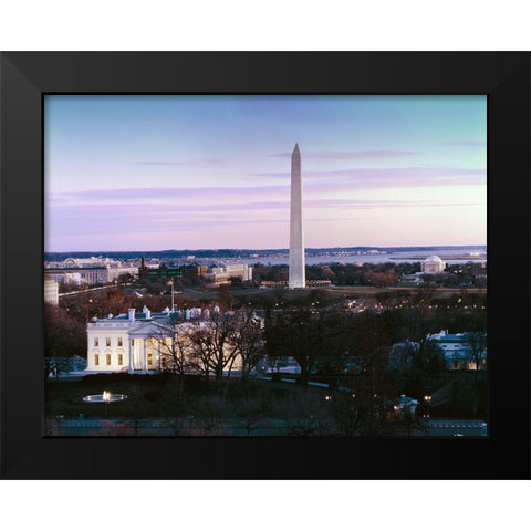 Dawn over the White House, Washington Monument, and Jefferson Memorial, Washington, D.C. Black Modern Wood Framed Art Print by Highmith, Carol