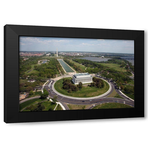 Aerial of Mall showing Lincoln Memorial, Washington Monument and the U.S. Capitol, Washington, D.C. Black Modern Wood Framed Art Print by Highmith, Carol