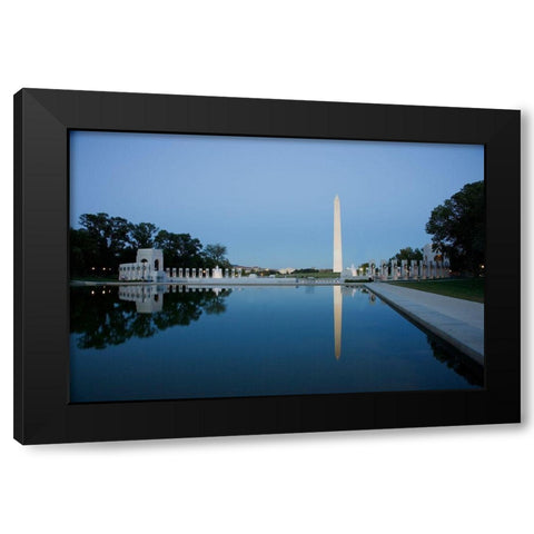 Reflecting pool on the National Mall with the Washington Monument reflected, Washington, D.C. Black Modern Wood Framed Art Print by Highmith, Carol