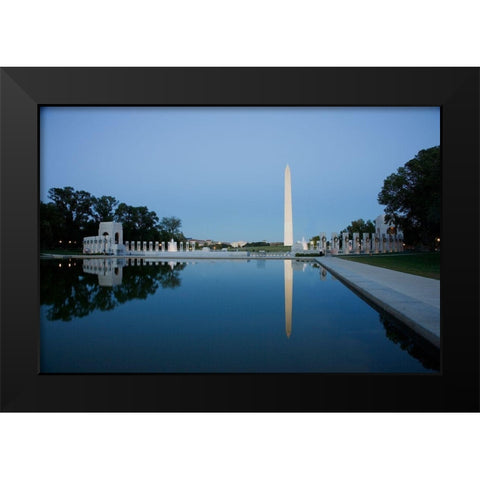 Reflecting pool on the National Mall with the Washington Monument reflected, Washington, D.C. Black Modern Wood Framed Art Print by Highmith, Carol