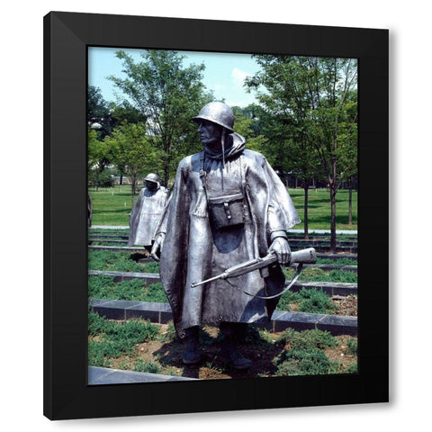 Stainless-steel trooper on patrol at the Korean War Veterans Memorial, Washington, D.C. Black Modern Wood Framed Art Print by Highmith, Carol