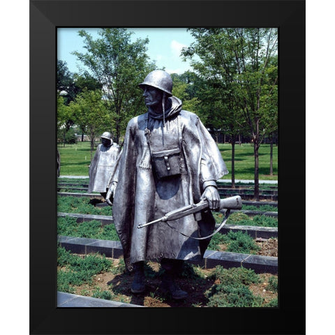 Stainless-steel trooper on patrol at the Korean War Veterans Memorial, Washington, D.C. Black Modern Wood Framed Art Print by Highmith, Carol