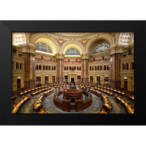 Main Reading Room. View from above showing researcher desks. Library of Congress Thomas Jefferson Bu Black Modern Wood Framed Art Print by Highmith, Carol