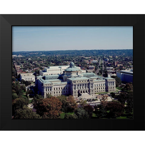 View of the Library of Congress Thomas Jefferson Building from the U.S. Capitol dome, Washington, D. Black Modern Wood Framed Art Print by Highmith, Carol