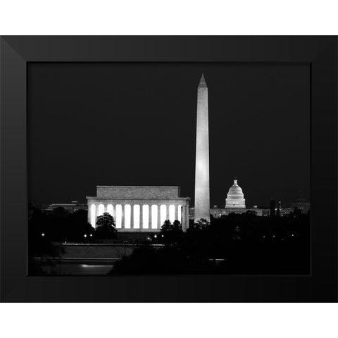 Our treasured monuments at night, Washington D.C. - Black and White Variant Black Modern Wood Framed Art Print by Highmith, Carol