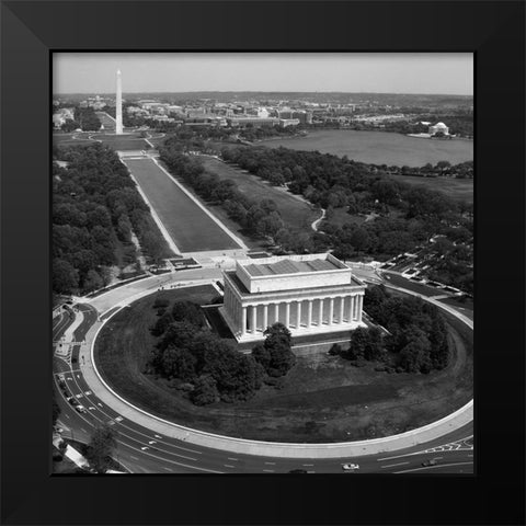 Aerial of Mall showing Lincoln Memorial, Washington Monument and the U.S. Capitol, Washington, D.C.  Black Modern Wood Framed Art Print by Highmith, Carol