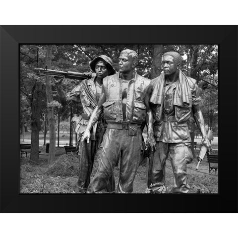 Vietnam memorial soldiers by Frederick Hart, Washington, D.C. - Black and White Variant Black Modern Wood Framed Art Print by Highmith, Carol