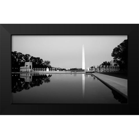 Reflecting pool on the National Mall with the Washington Monument reflected, Washington, D.C. - Blac Black Modern Wood Framed Art Print by Highmith, Carol