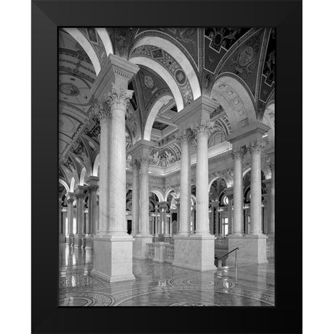 Great Hall, second floor, north. Library of Congress Thomas Jefferson Building, Washington, D.C. - B Black Modern Wood Framed Art Print by Highmith, Carol
