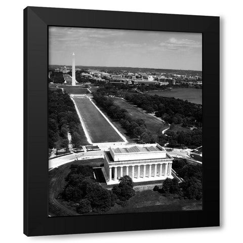 National Mall, Lincoln Memorial and Washington Monument, Washington D.C. - Black and White Variant Black Modern Wood Framed Art Print with Double Matting by Highmith, Carol